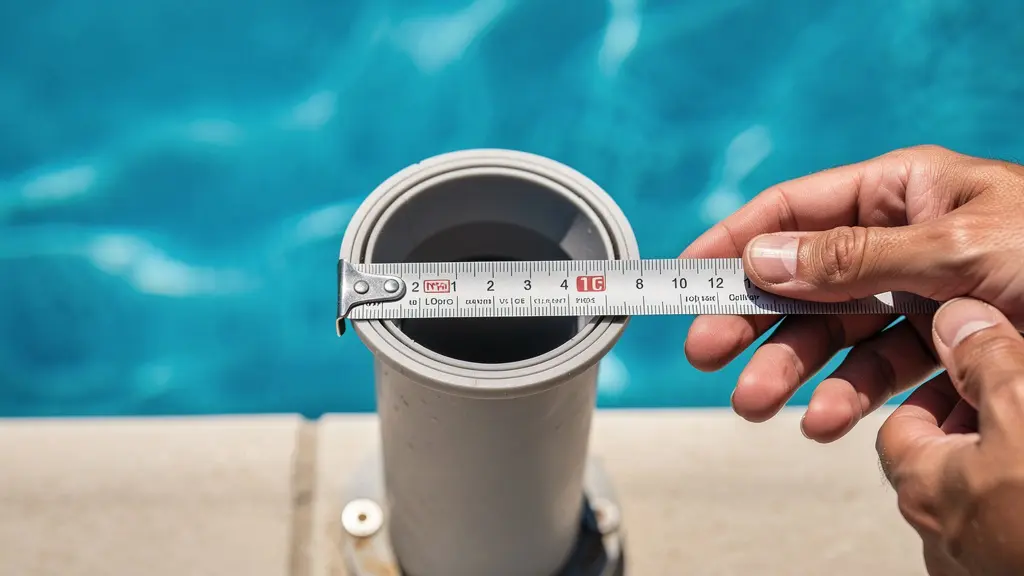 Mesure du niveau eau piscine avec règle près du skimmer pour diagnostic fuite